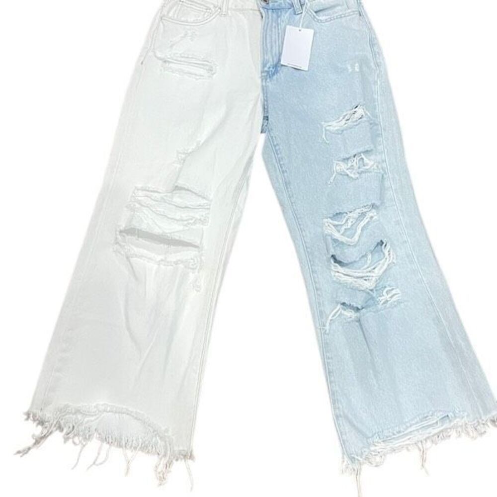NWT Vervet Los Angeles Multi Color Wide Leg Super Distressed Cropped Jeans Size